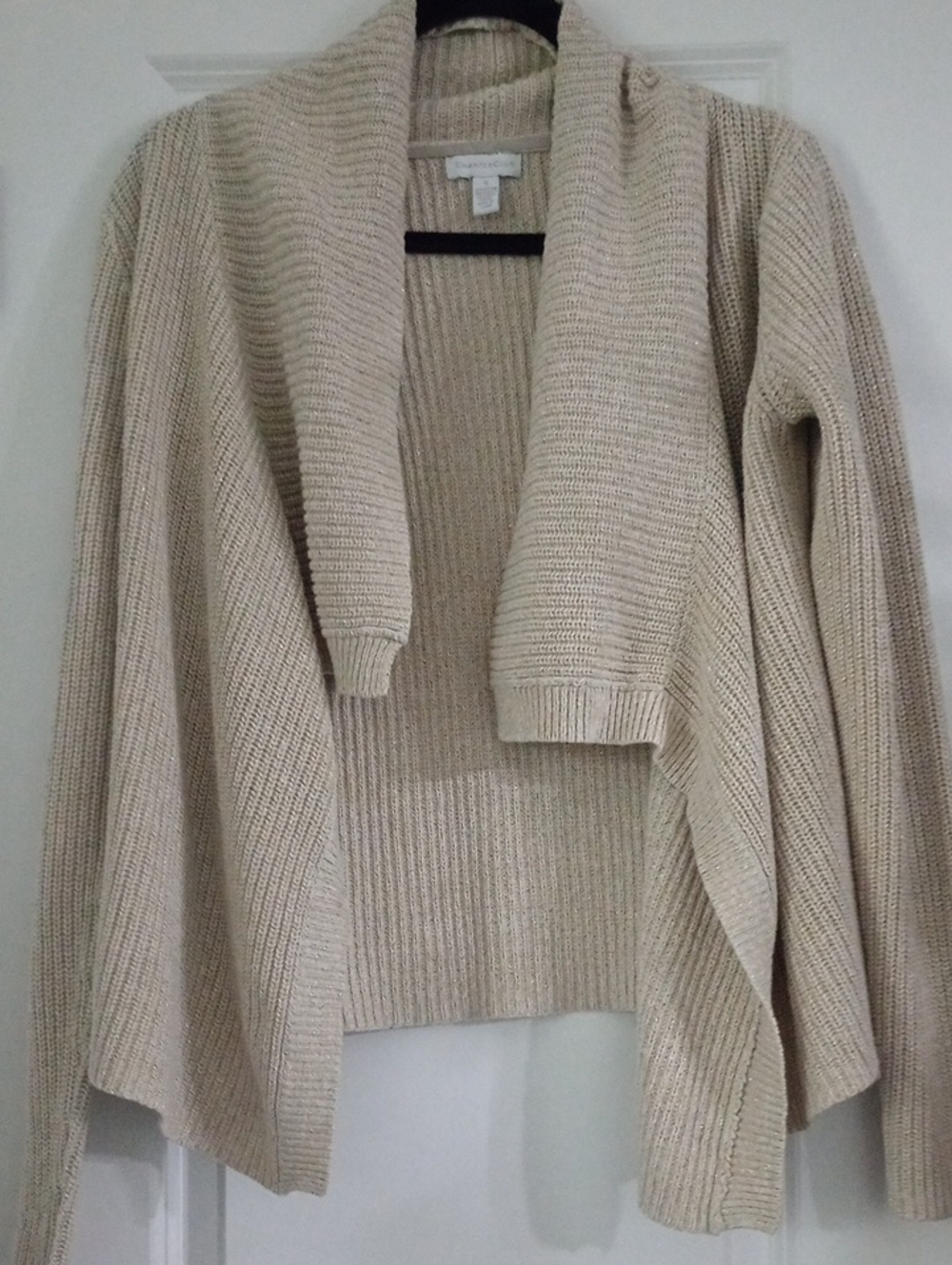 Charter Club Cream shimmery Sparkly Open-Front Ribbed Cardigan Size S